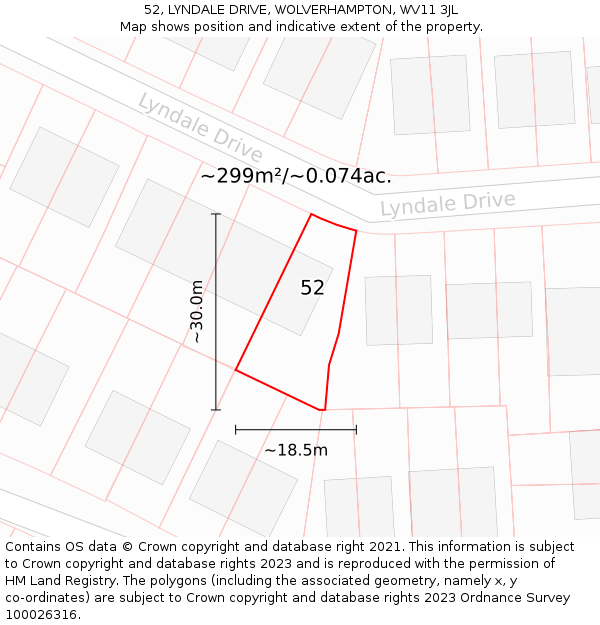 52, LYNDALE DRIVE, WOLVERHAMPTON, WV11 3JL: Plot and title map