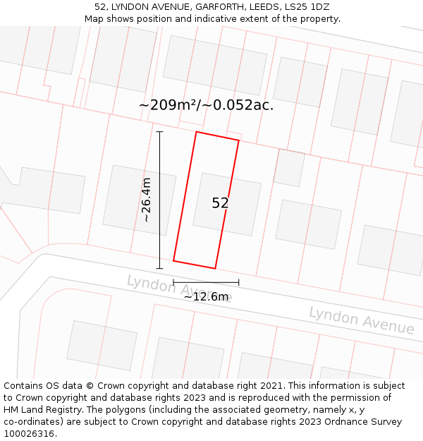 52, LYNDON AVENUE, GARFORTH, LEEDS, LS25 1DZ: Plot and title map
