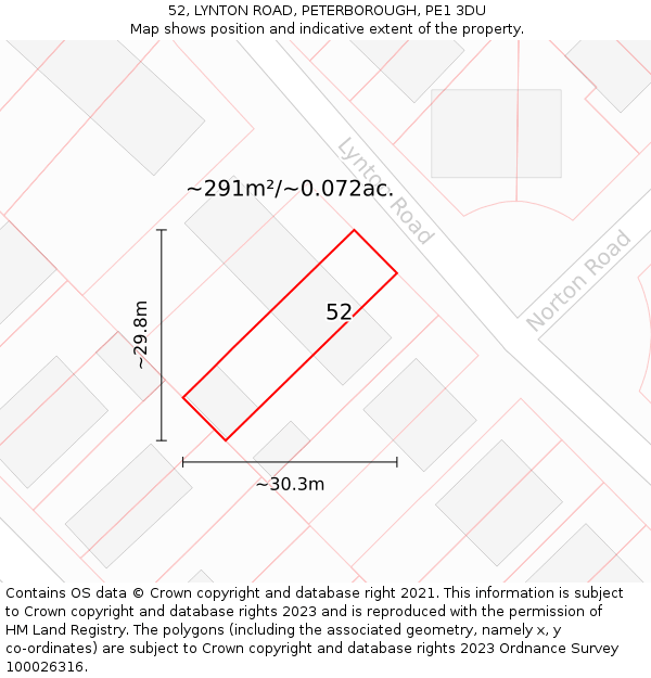 52, LYNTON ROAD, PETERBOROUGH, PE1 3DU: Plot and title map