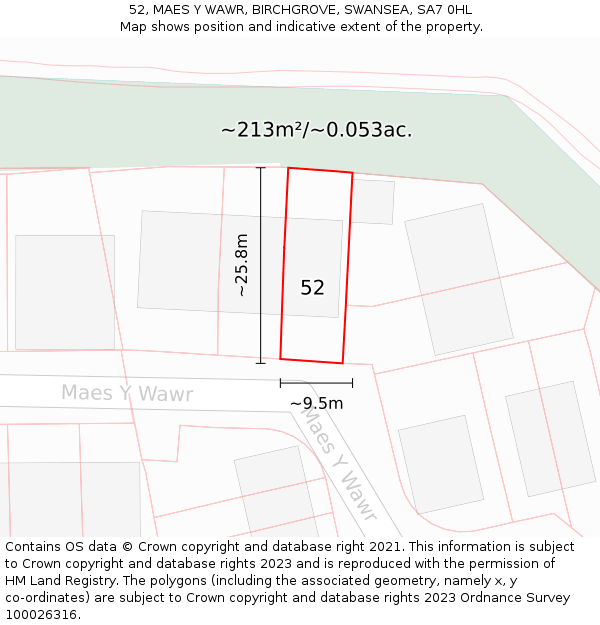 52, MAES Y WAWR, BIRCHGROVE, SWANSEA, SA7 0HL: Plot and title map