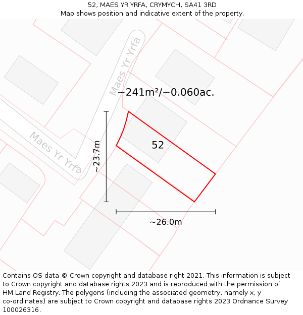 52, MAES YR YRFA, CRYMYCH, SA41 3RD: Plot and title map