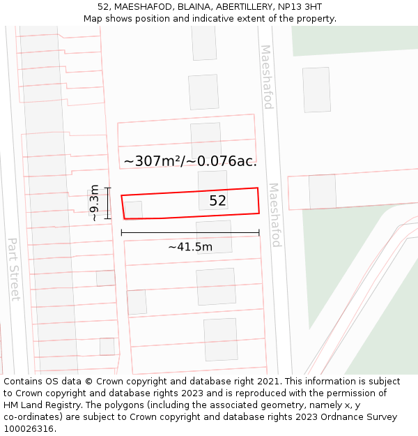 52, MAESHAFOD, BLAINA, ABERTILLERY, NP13 3HT: Plot and title map