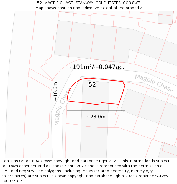 52, MAGPIE CHASE, STANWAY, COLCHESTER, CO3 8WB: Plot and title map