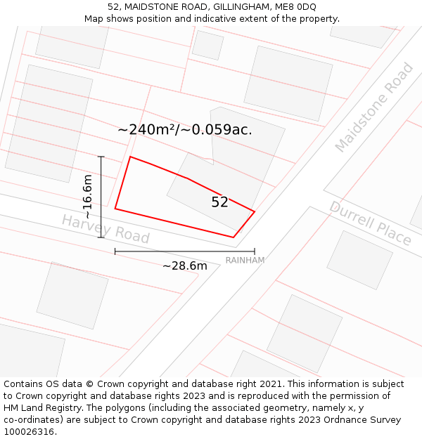 52, MAIDSTONE ROAD, GILLINGHAM, ME8 0DQ: Plot and title map