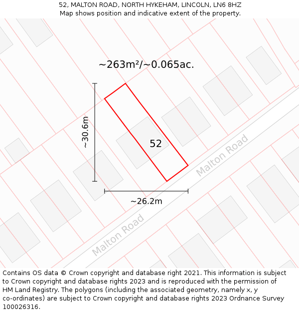 52, MALTON ROAD, NORTH HYKEHAM, LINCOLN, LN6 8HZ: Plot and title map