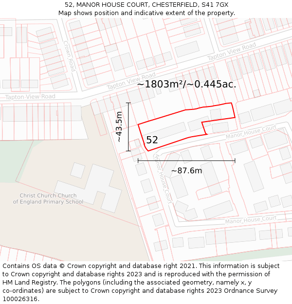 52, MANOR HOUSE COURT, CHESTERFIELD, S41 7GX: Plot and title map