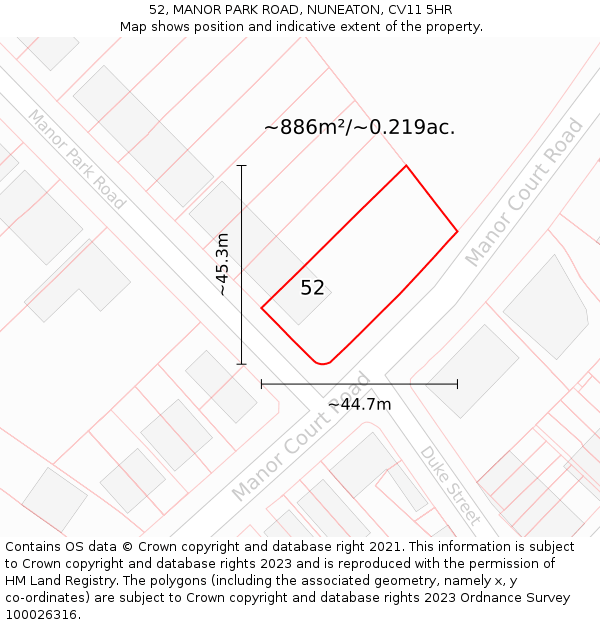 52, MANOR PARK ROAD, NUNEATON, CV11 5HR: Plot and title map