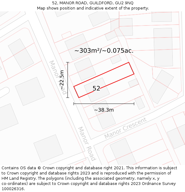 52, MANOR ROAD, GUILDFORD, GU2 9NQ: Plot and title map