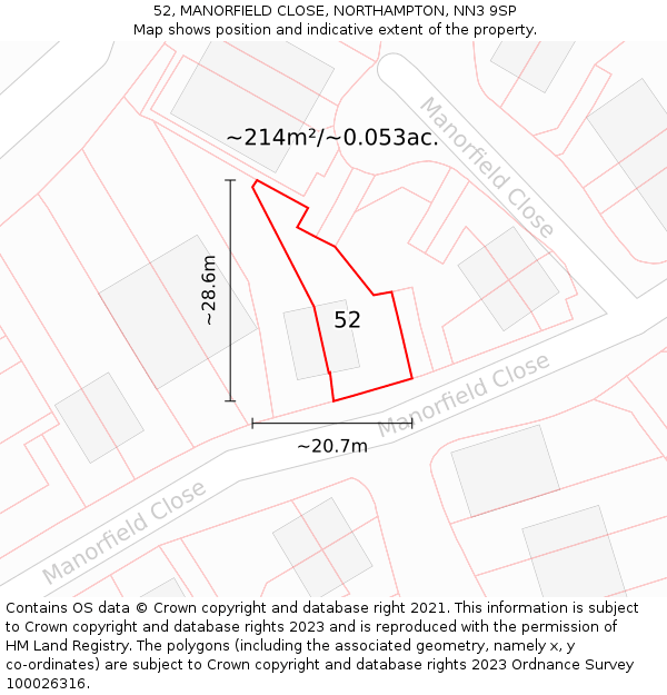 52, MANORFIELD CLOSE, NORTHAMPTON, NN3 9SP: Plot and title map