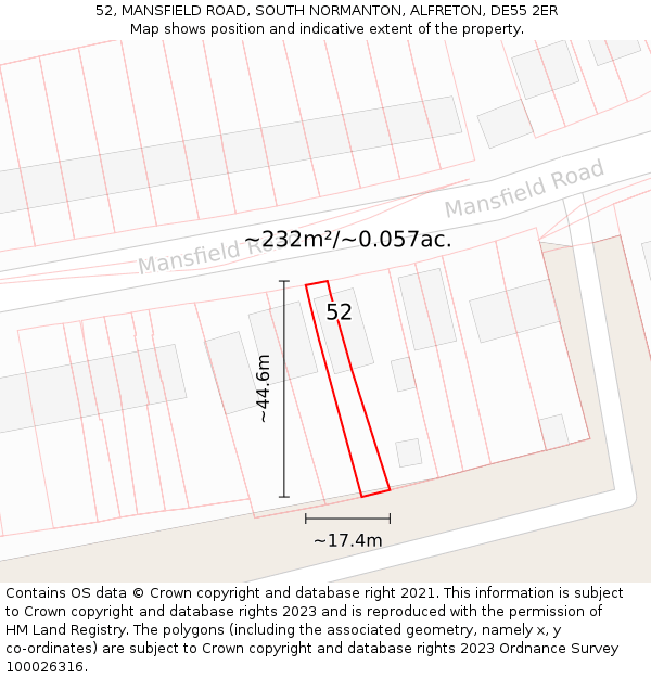 52, MANSFIELD ROAD, SOUTH NORMANTON, ALFRETON, DE55 2ER: Plot and title map