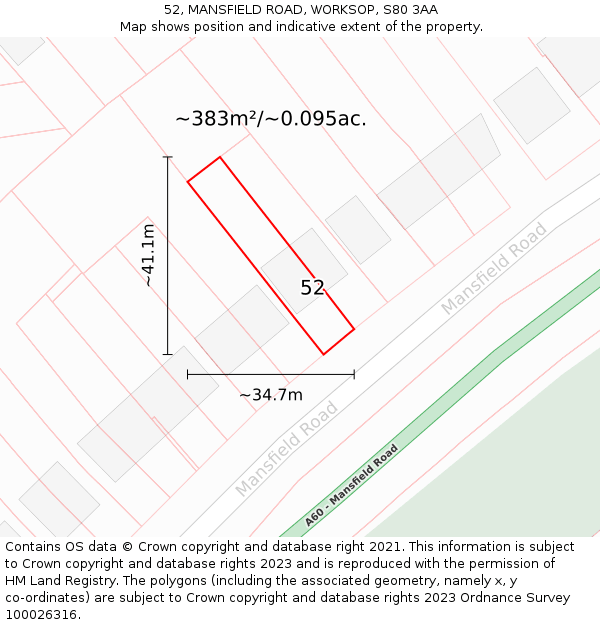 52, MANSFIELD ROAD, WORKSOP, S80 3AA: Plot and title map