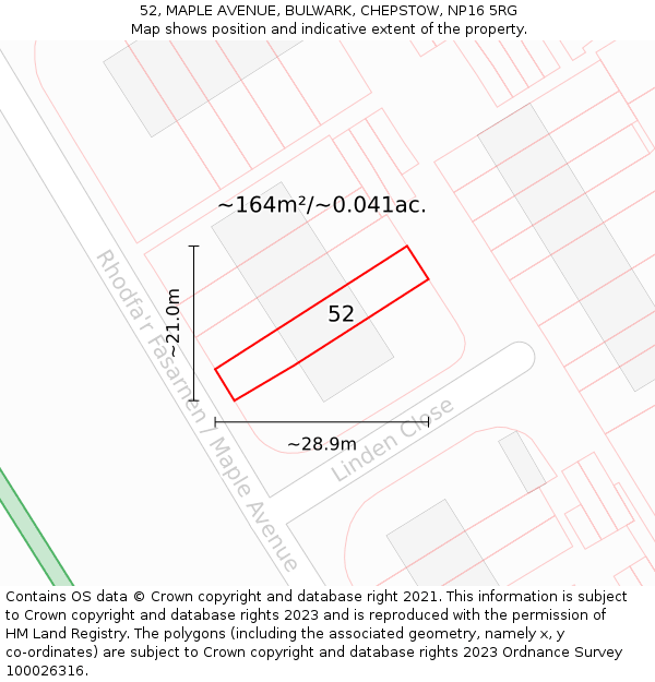 52, MAPLE AVENUE, BULWARK, CHEPSTOW, NP16 5RG: Plot and title map