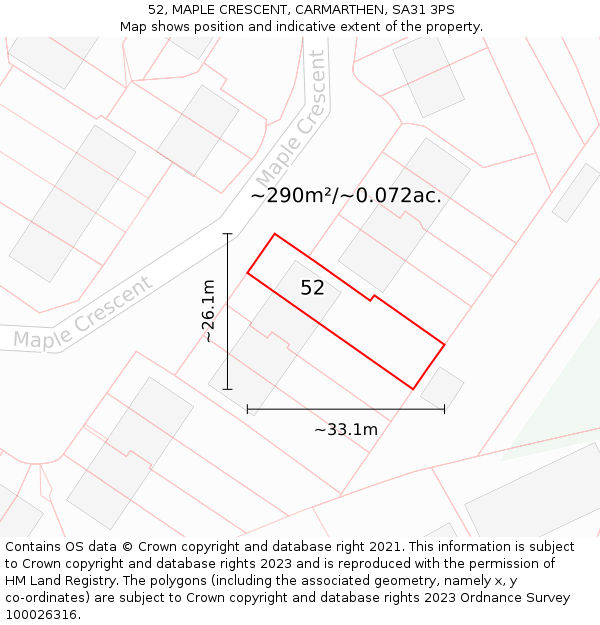 52, MAPLE CRESCENT, CARMARTHEN, SA31 3PS: Plot and title map