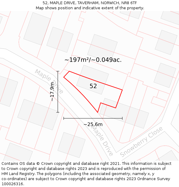 52, MAPLE DRIVE, TAVERHAM, NORWICH, NR8 6TF: Plot and title map