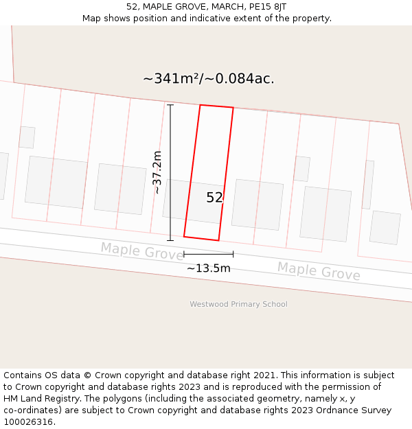 52, MAPLE GROVE, MARCH, PE15 8JT: Plot and title map