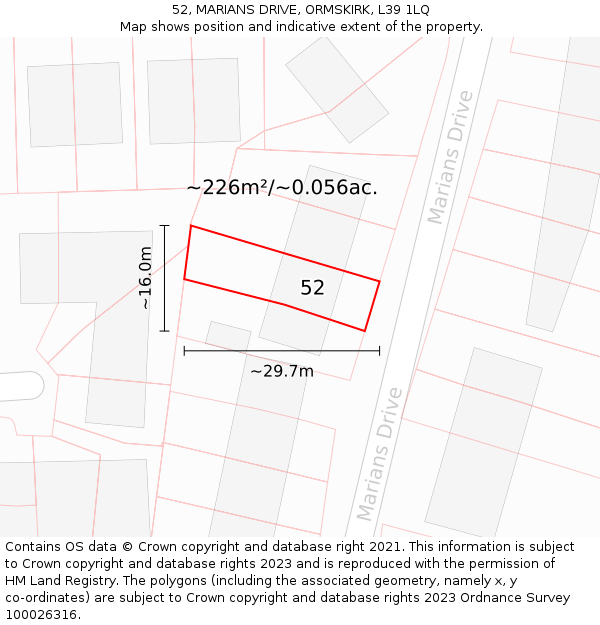 52, MARIANS DRIVE, ORMSKIRK, L39 1LQ: Plot and title map