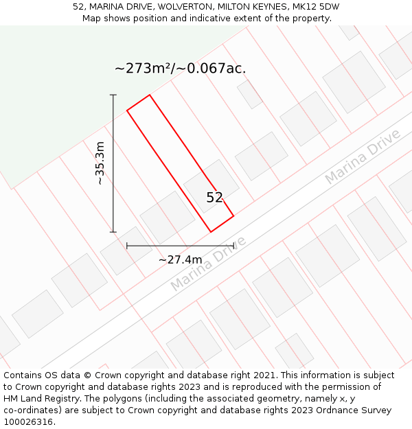 52, MARINA DRIVE, WOLVERTON, MILTON KEYNES, MK12 5DW: Plot and title map