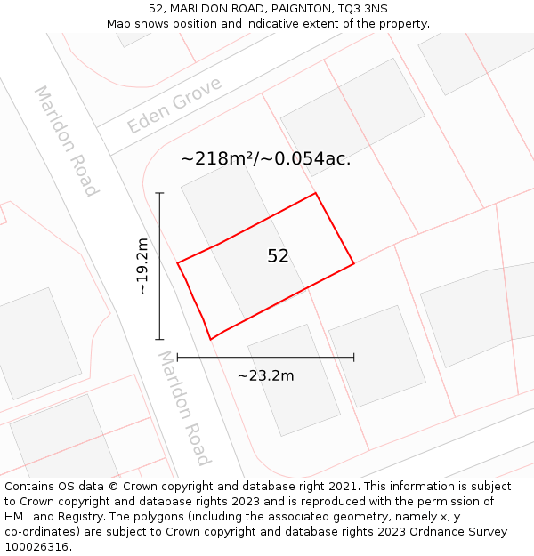 52, MARLDON ROAD, PAIGNTON, TQ3 3NS: Plot and title map