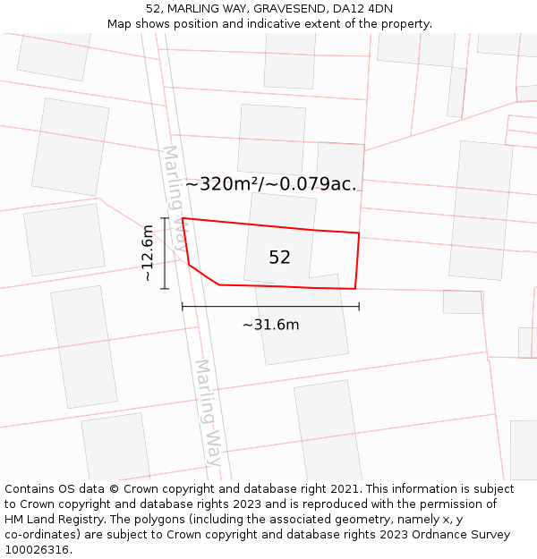 52, MARLING WAY, GRAVESEND, DA12 4DN: Plot and title map