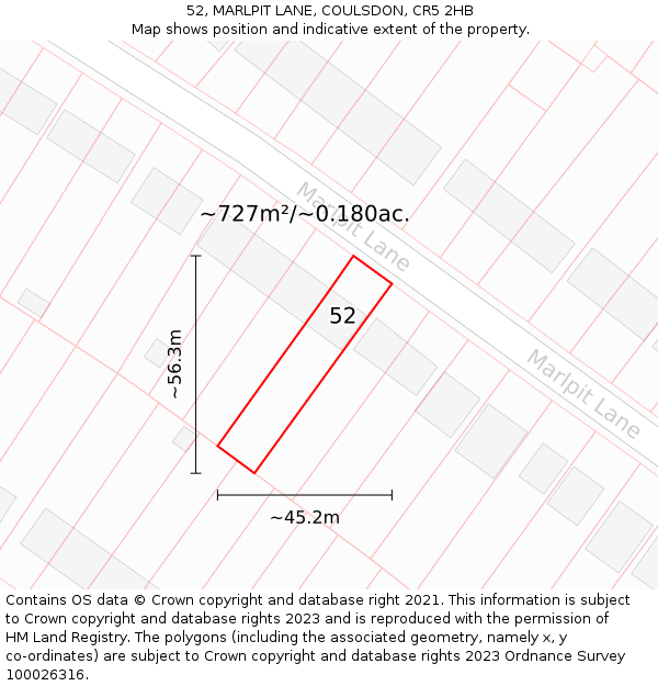 52, MARLPIT LANE, COULSDON, CR5 2HB: Plot and title map