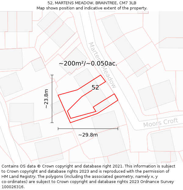 52, MARTENS MEADOW, BRAINTREE, CM7 3LB: Plot and title map