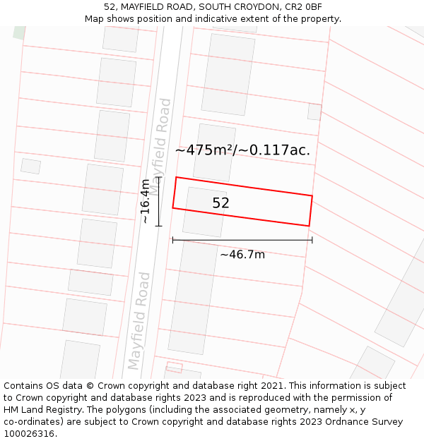 52, MAYFIELD ROAD, SOUTH CROYDON, CR2 0BF: Plot and title map