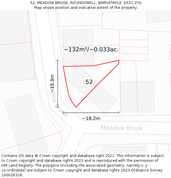 52, MEADOW BROOK, ROUNDSWELL, BARNSTAPLE, EX31 3TG: Plot and title map