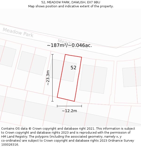 52, MEADOW PARK, DAWLISH, EX7 9BU: Plot and title map