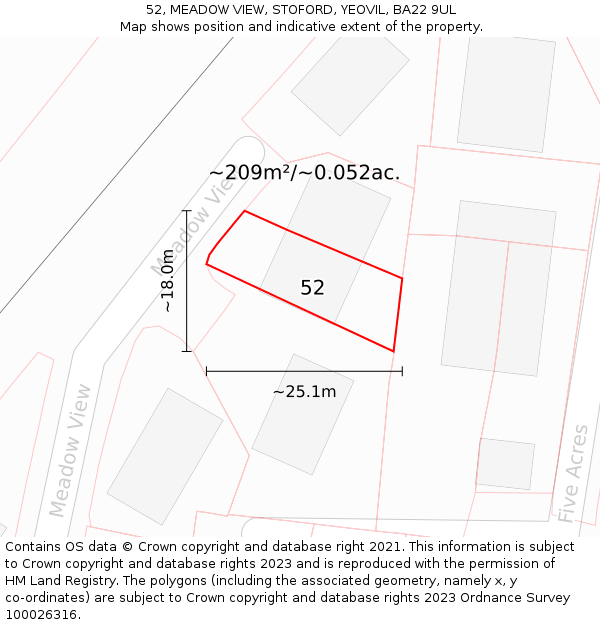 52, MEADOW VIEW, STOFORD, YEOVIL, BA22 9UL: Plot and title map