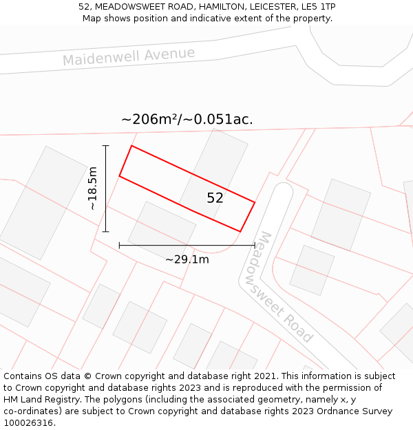 52, MEADOWSWEET ROAD, HAMILTON, LEICESTER, LE5 1TP: Plot and title map