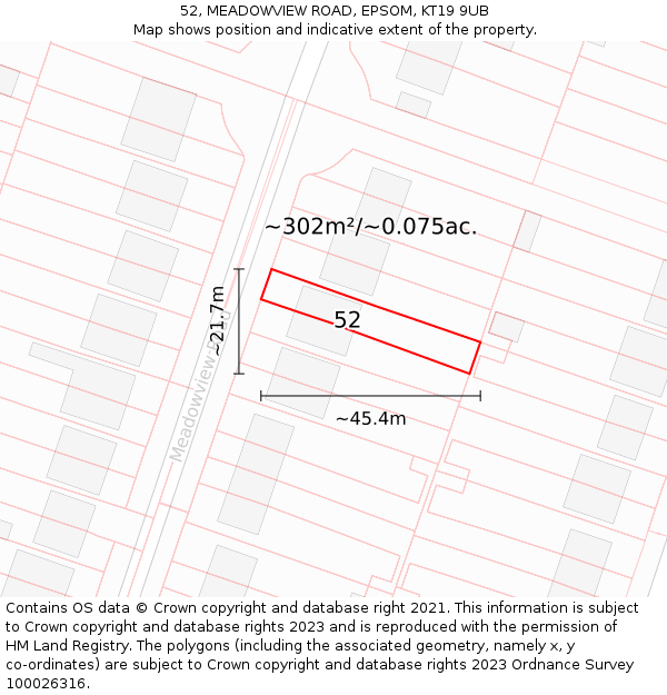 52, MEADOWVIEW ROAD, EPSOM, KT19 9UB: Plot and title map