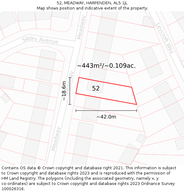 52, MEADWAY, HARPENDEN, AL5 1JL: Plot and title map
