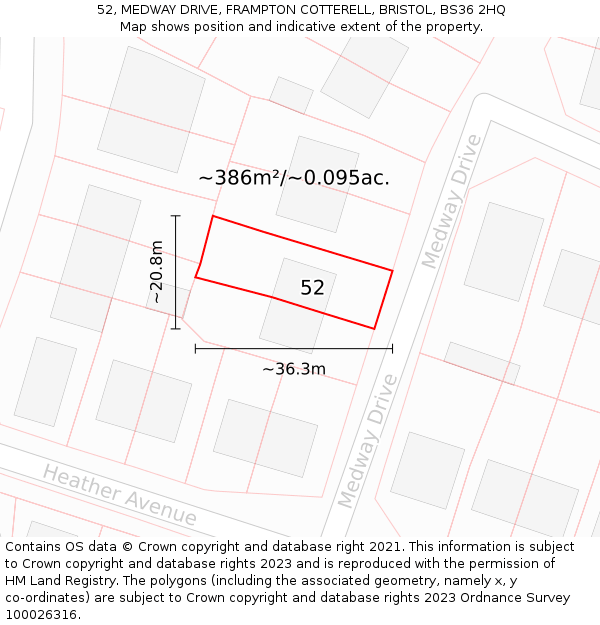 52, MEDWAY DRIVE, FRAMPTON COTTERELL, BRISTOL, BS36 2HQ: Plot and title map