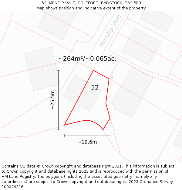 52, MENDIP VALE, COLEFORD, RADSTOCK, BA3 5PR: Plot and title map