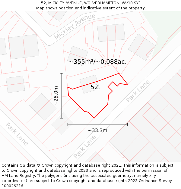 52, MICKLEY AVENUE, WOLVERHAMPTON, WV10 9YF: Plot and title map
