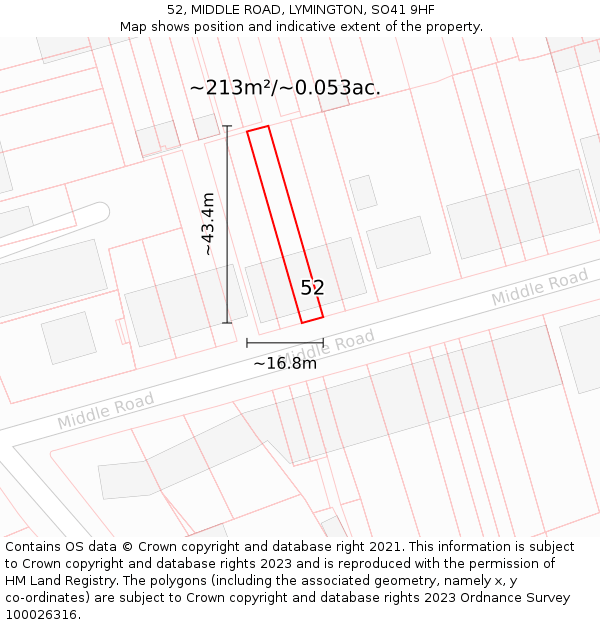 52, MIDDLE ROAD, LYMINGTON, SO41 9HF: Plot and title map