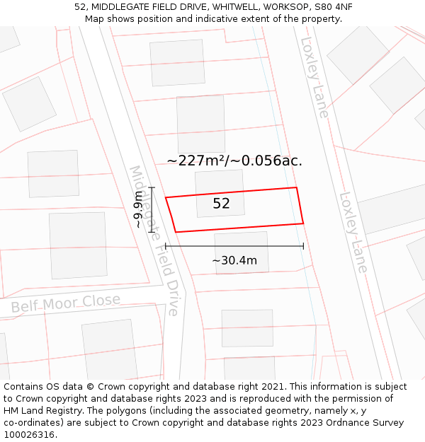 52, MIDDLEGATE FIELD DRIVE, WHITWELL, WORKSOP, S80 4NF: Plot and title map