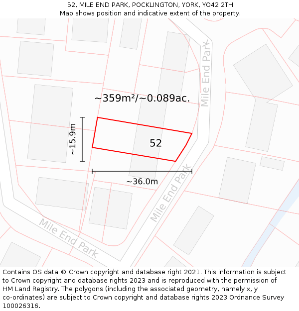 52, MILE END PARK, POCKLINGTON, YORK, YO42 2TH: Plot and title map