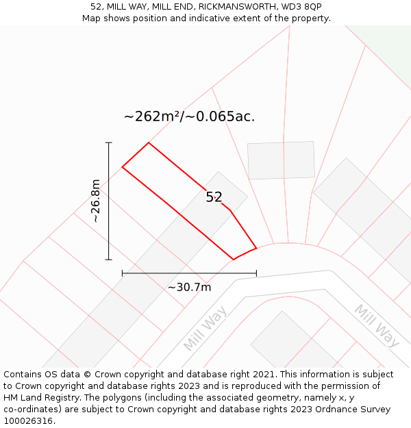 52, MILL WAY, MILL END, RICKMANSWORTH, WD3 8QP: Plot and title map