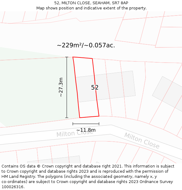 52, MILTON CLOSE, SEAHAM, SR7 8AP: Plot and title map