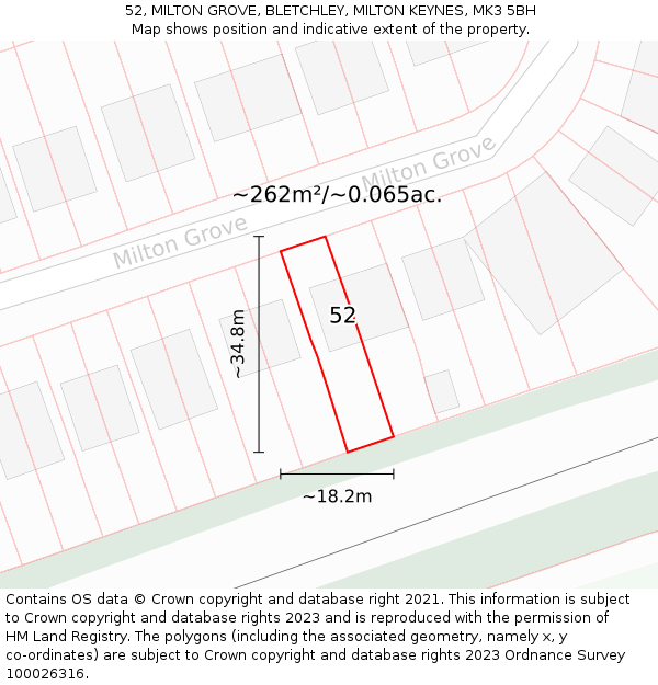 52, MILTON GROVE, BLETCHLEY, MILTON KEYNES, MK3 5BH: Plot and title map