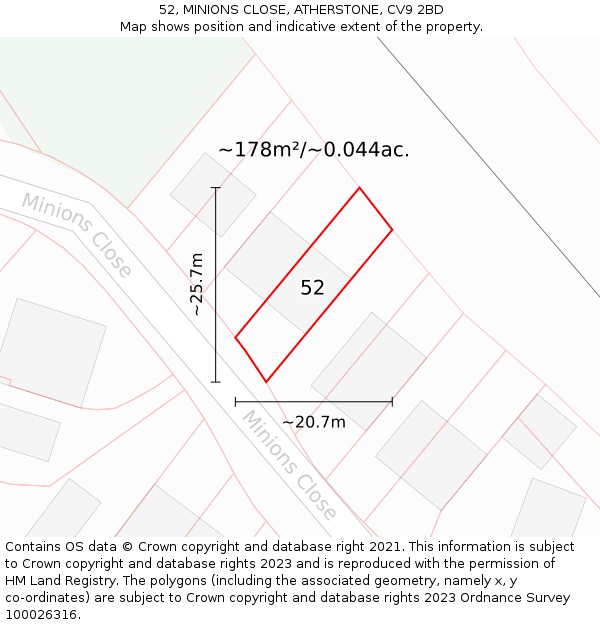 52, MINIONS CLOSE, ATHERSTONE, CV9 2BD: Plot and title map