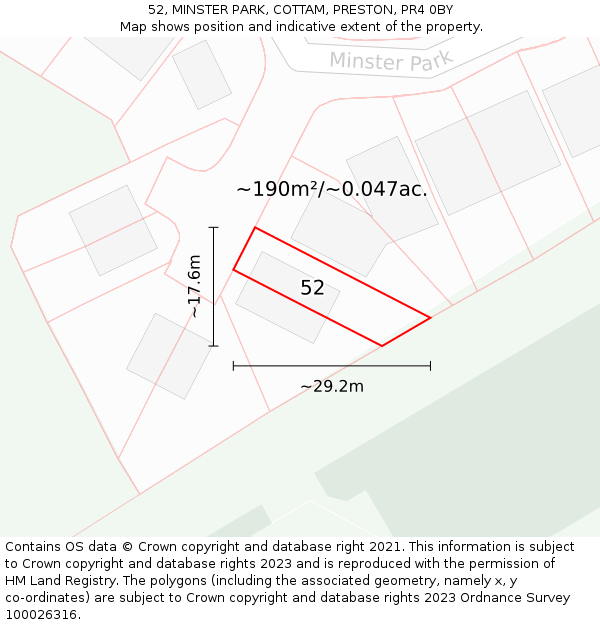52, MINSTER PARK, COTTAM, PRESTON, PR4 0BY: Plot and title map