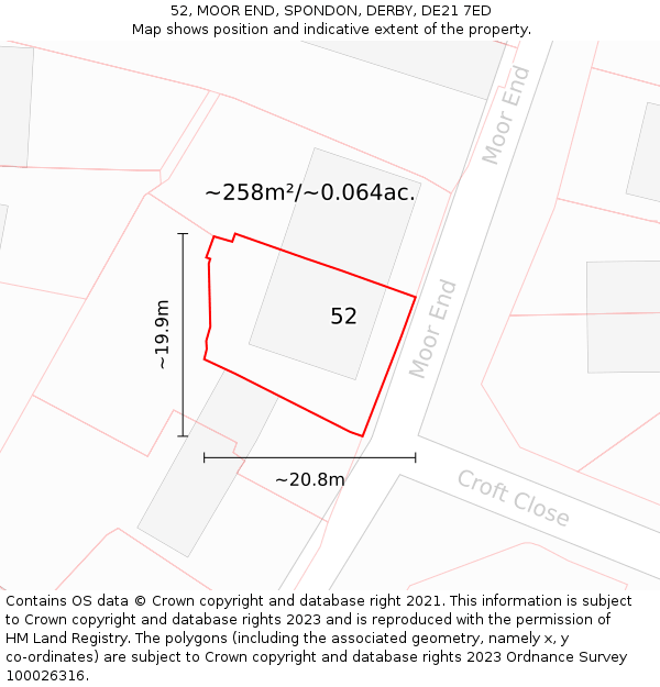 52, MOOR END, SPONDON, DERBY, DE21 7ED: Plot and title map