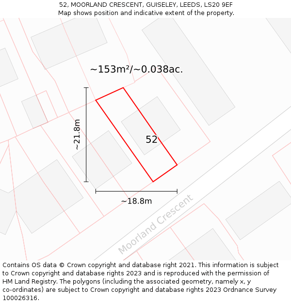 52, MOORLAND CRESCENT, GUISELEY, LEEDS, LS20 9EF: Plot and title map