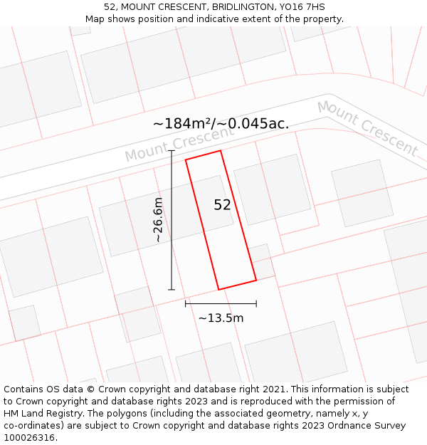 52, MOUNT CRESCENT, BRIDLINGTON, YO16 7HS: Plot and title map