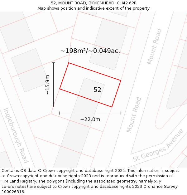 52, MOUNT ROAD, BIRKENHEAD, CH42 6PR: Plot and title map