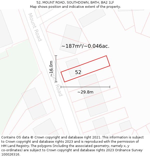 52, MOUNT ROAD, SOUTHDOWN, BATH, BA2 1LF: Plot and title map