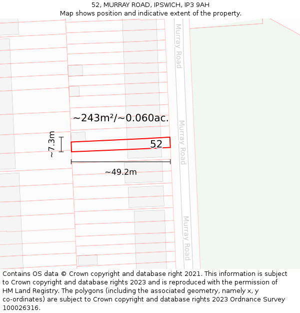 52, MURRAY ROAD, IPSWICH, IP3 9AH: Plot and title map