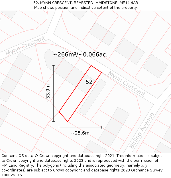 52, MYNN CRESCENT, BEARSTED, MAIDSTONE, ME14 4AR: Plot and title map